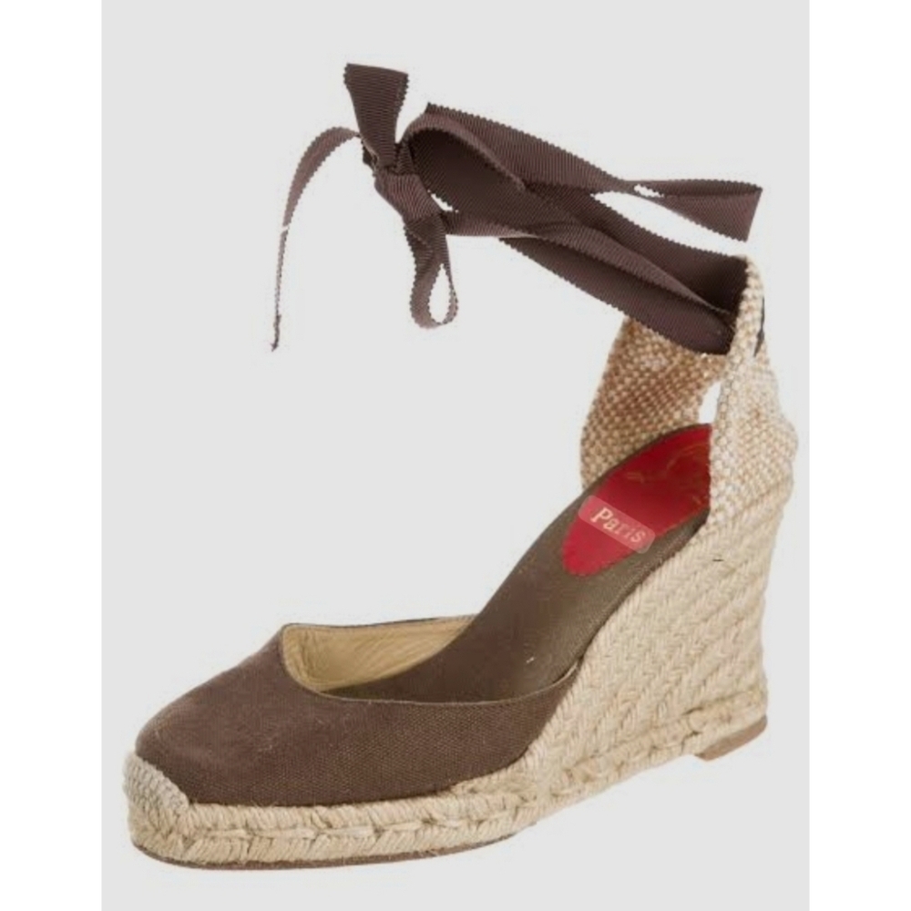 Christian Louboutin Brigitte Espadrille Lace Up‎ Wedges Brown Textile Upper 39
